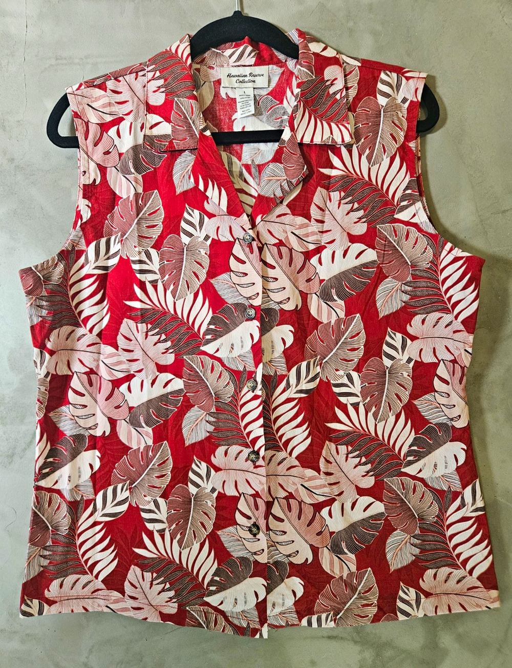 Hawaiian Reserve Collection Size L Red 100% Cotton Botanical Collared Sleeveless